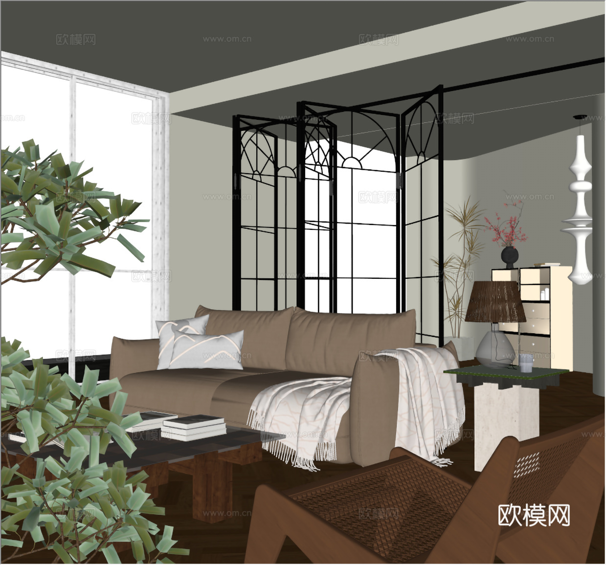 中古风客厅su模型