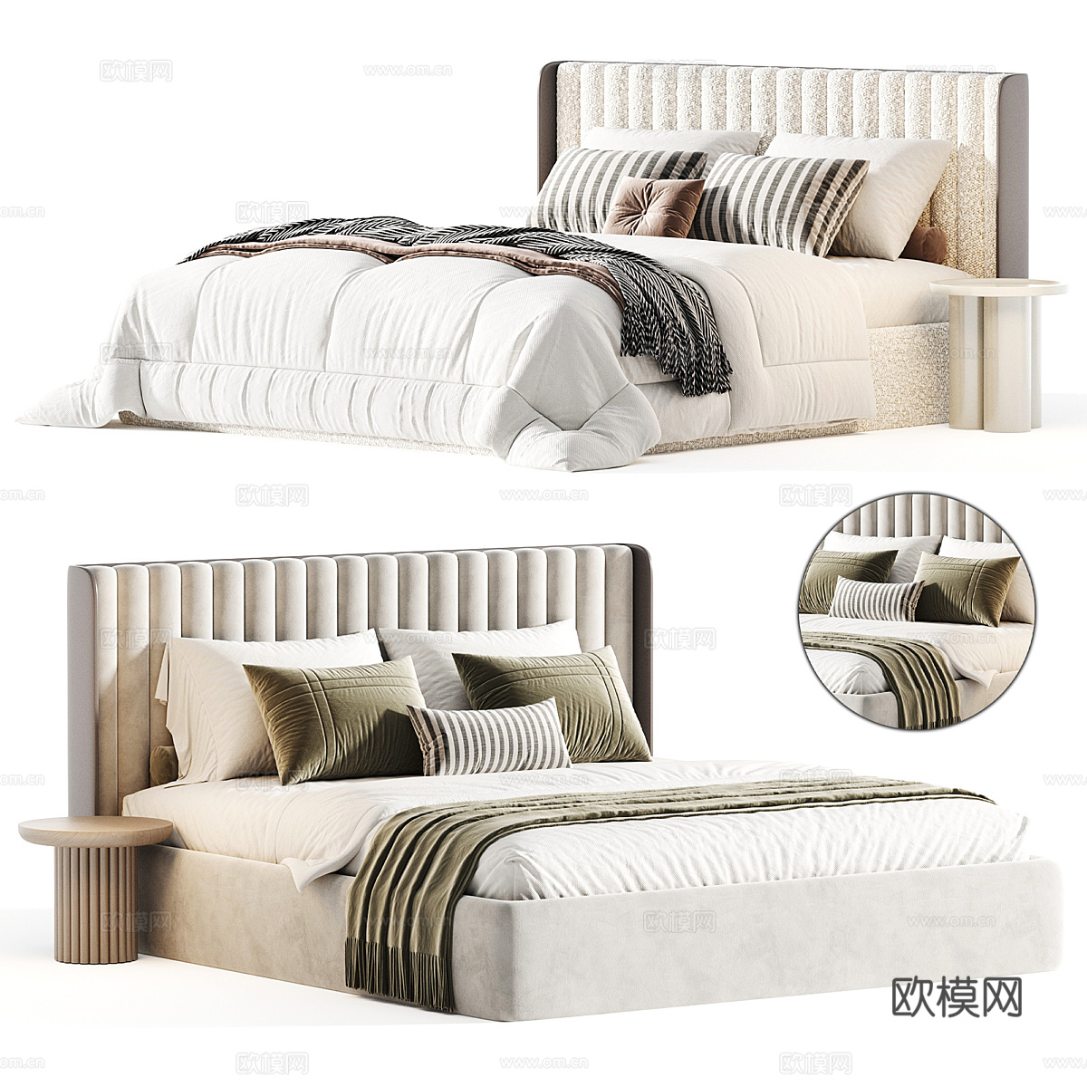 现代奶油风布艺双人床3d模型