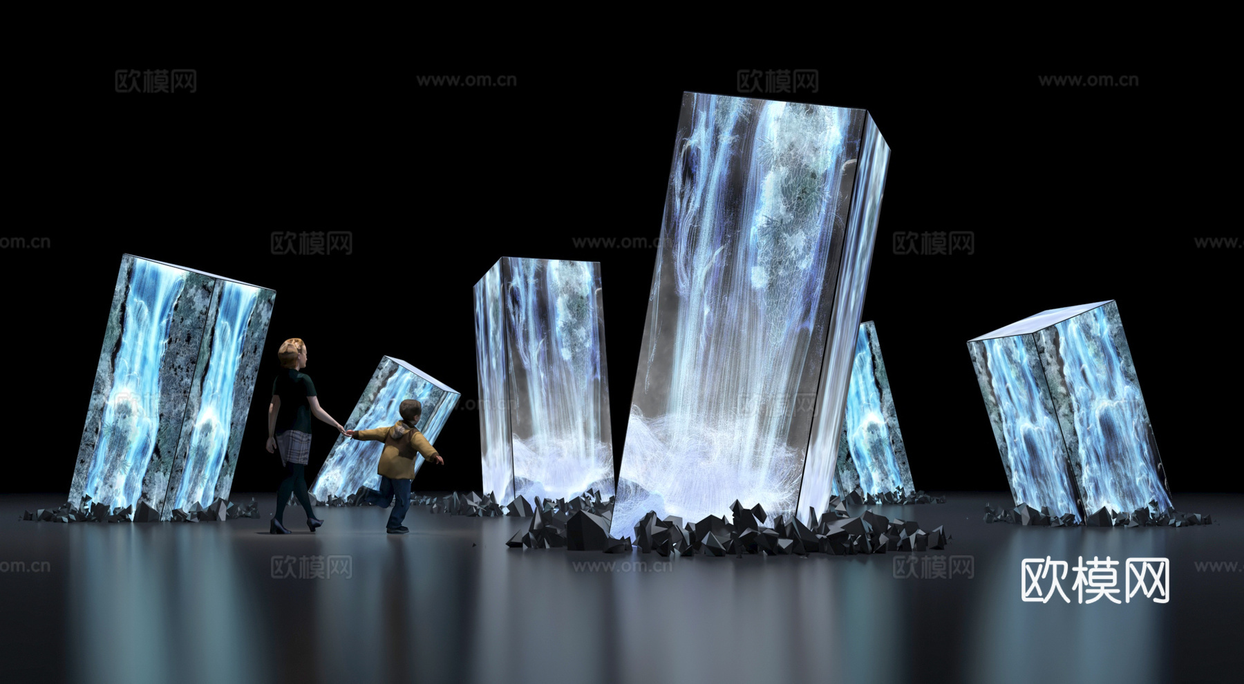 现代水晶石雕塑小品 冰柱美陈 冰块冰晶展厅su模型