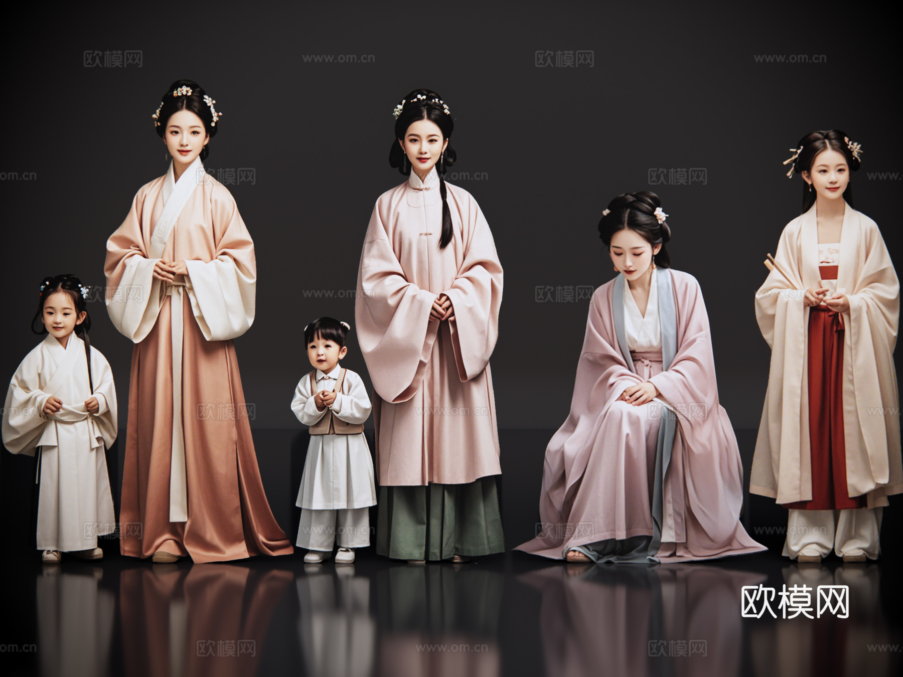 多人 2D古装人物 宋代母女 古装母女 古装家庭 古代家人su模型
