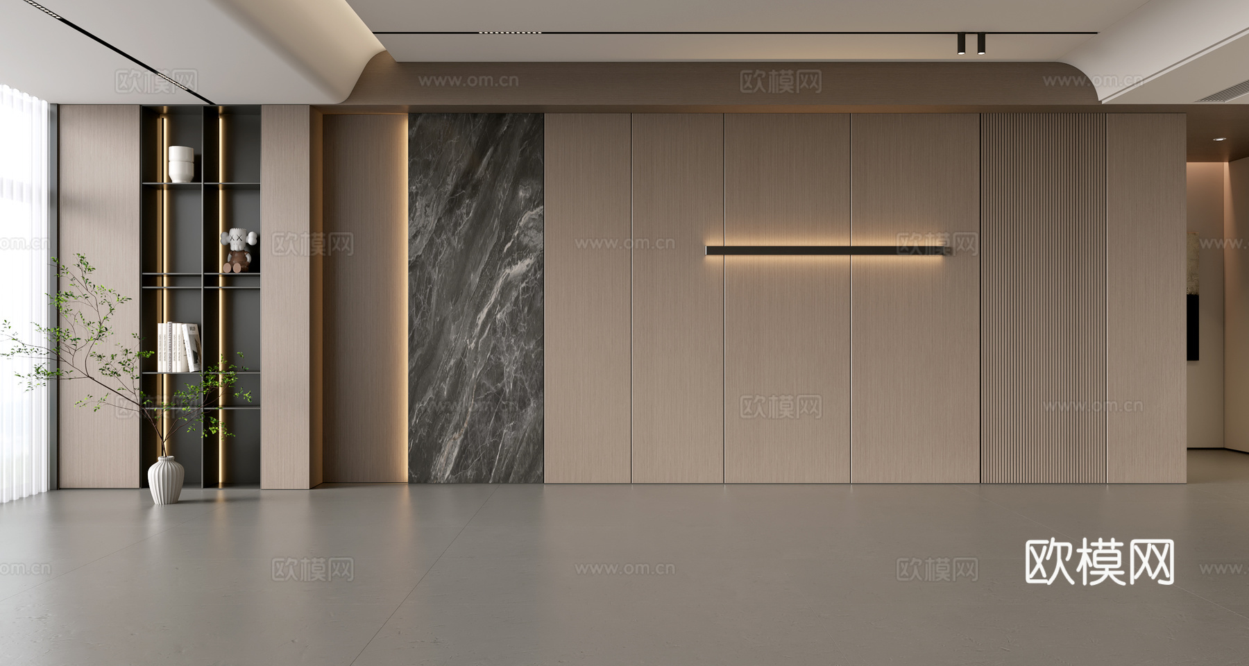 现代简约沙发背景墙 现代摆件 阳台柜 客厅柜 木饰面背景墙3d模型