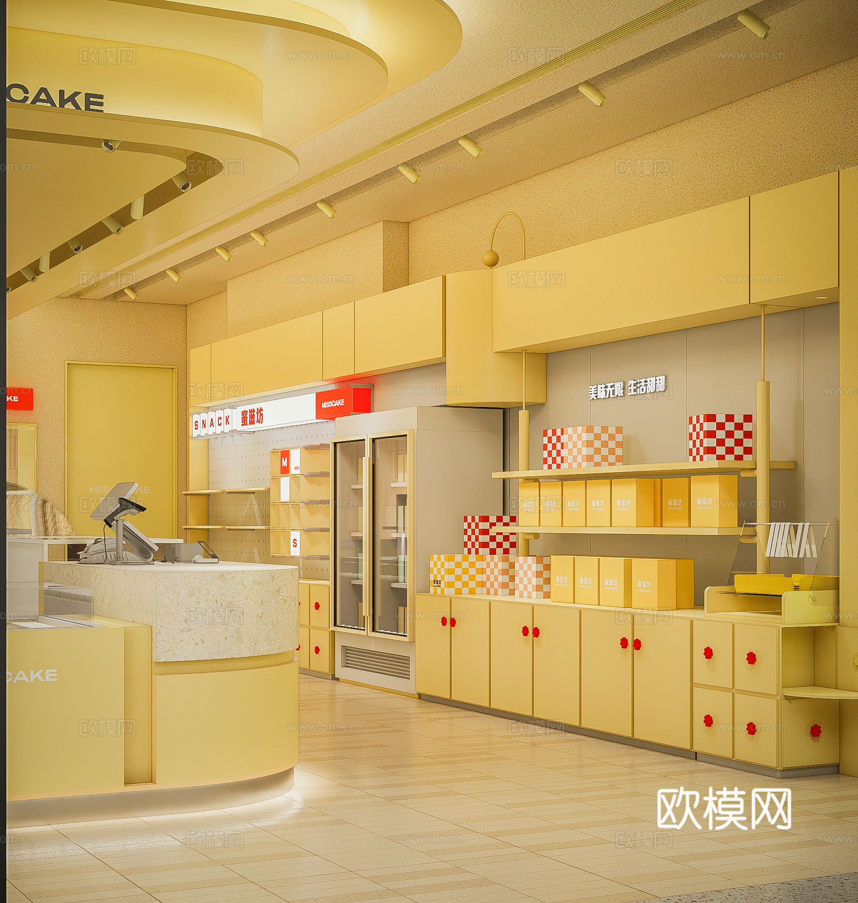 现代奶油风面包店 甜品店 蛋糕店 咖啡厅su模型