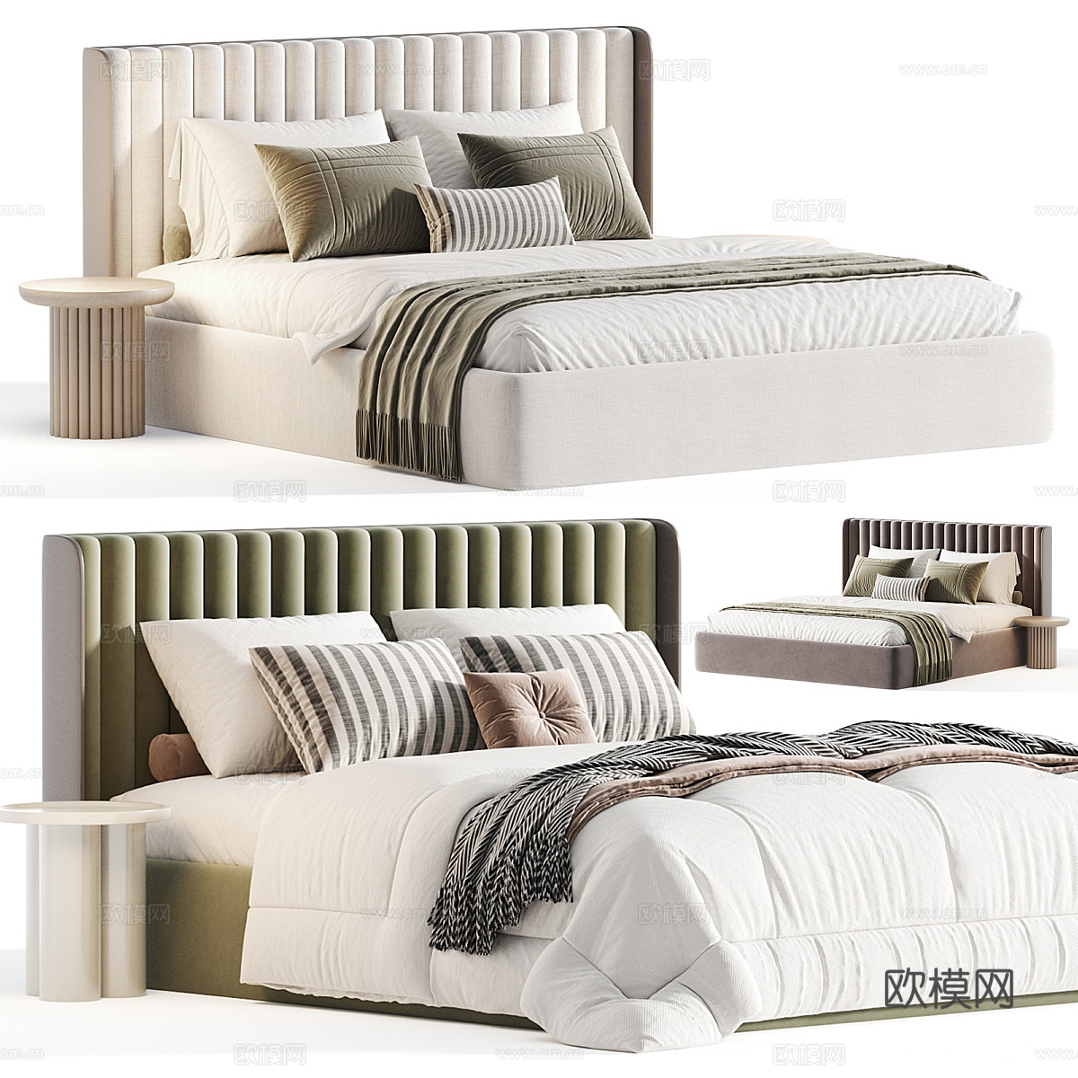 现代奶油风布艺双人床3d模型