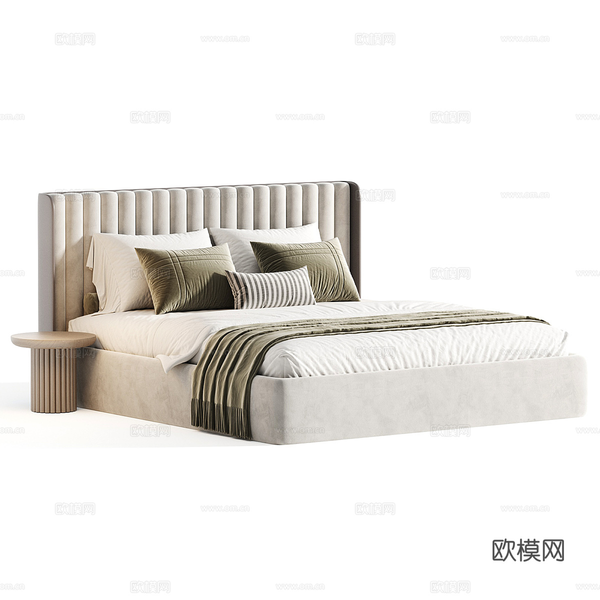 现代奶油风布艺双人床3d模型