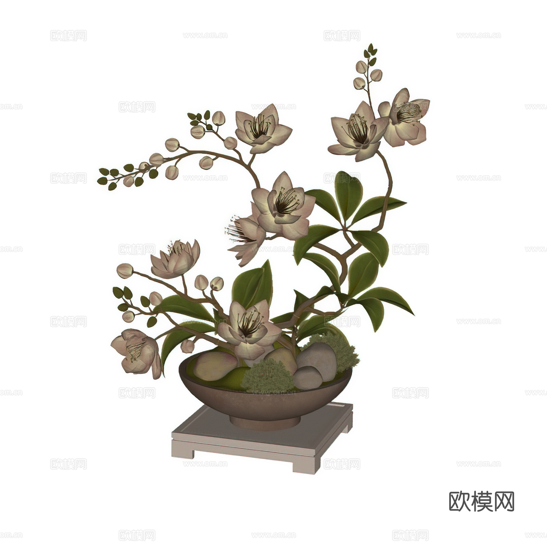 新中式花艺摆件 盆景盆栽 景观盆栽摆件 绿植su模型