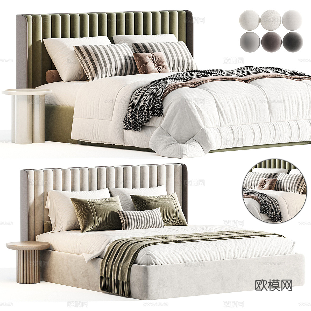 现代奶油风布艺双人床3d模型