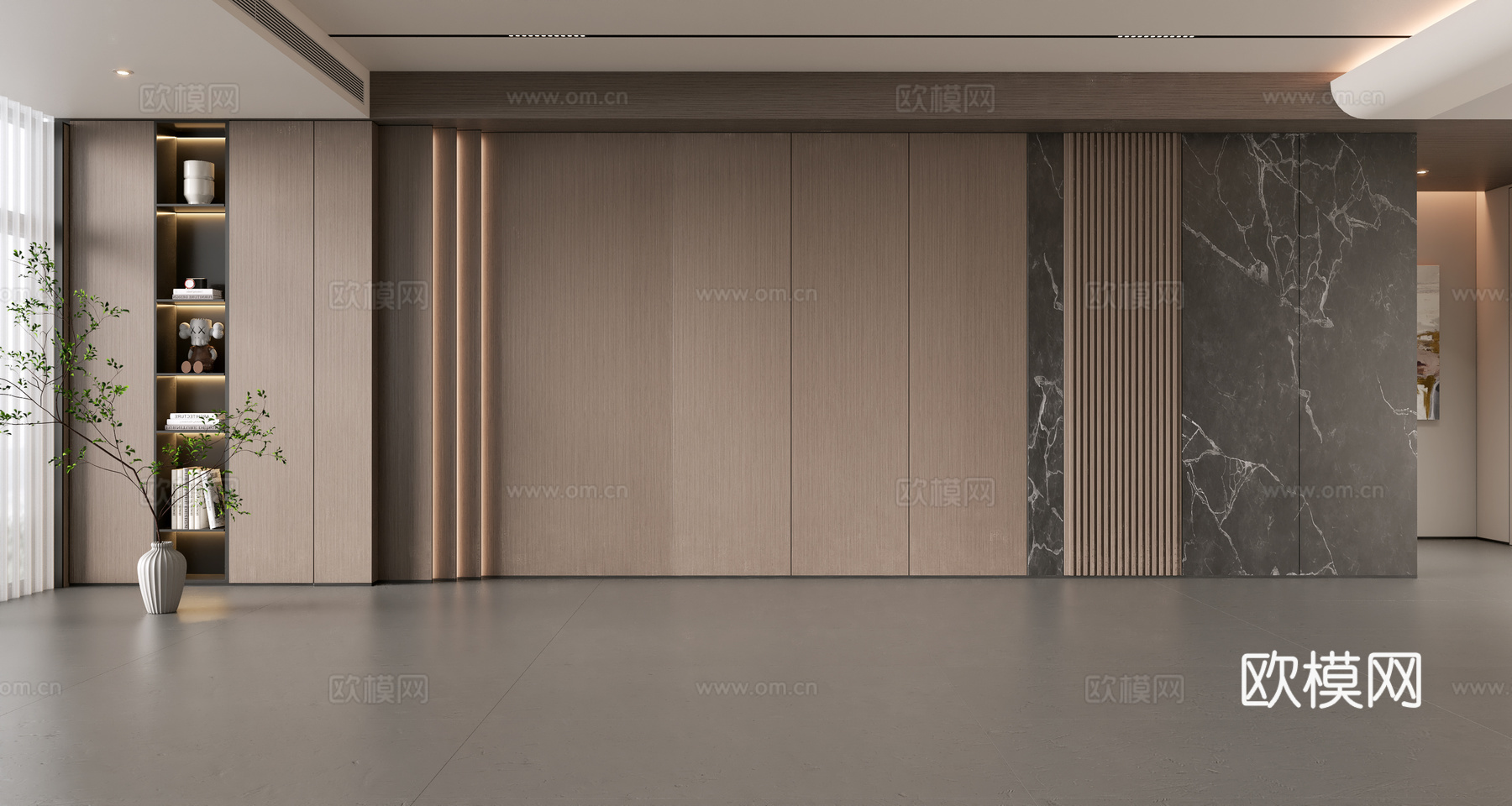现代意式沙发背景墙 现代摆件 阳台柜 客厅柜 木饰面背景墙3d模型