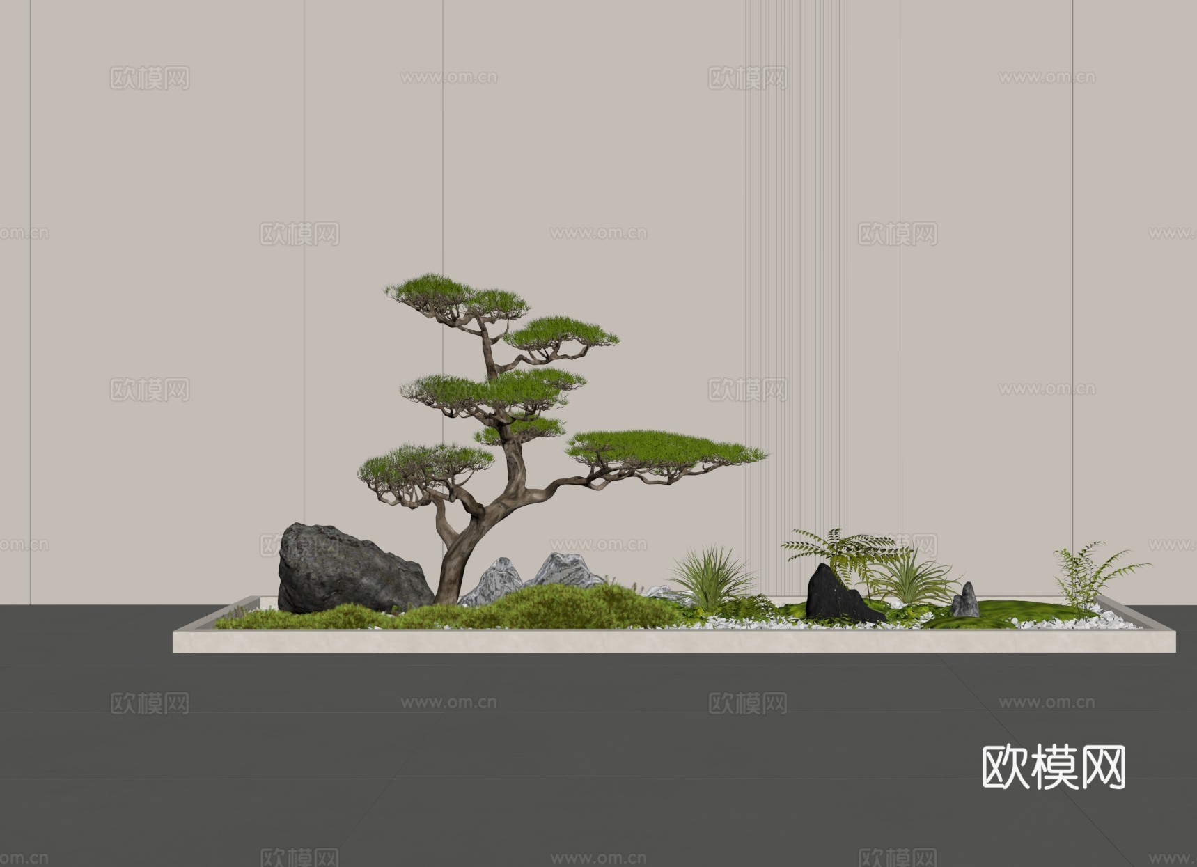 新中式景观造景 植物堆su模型