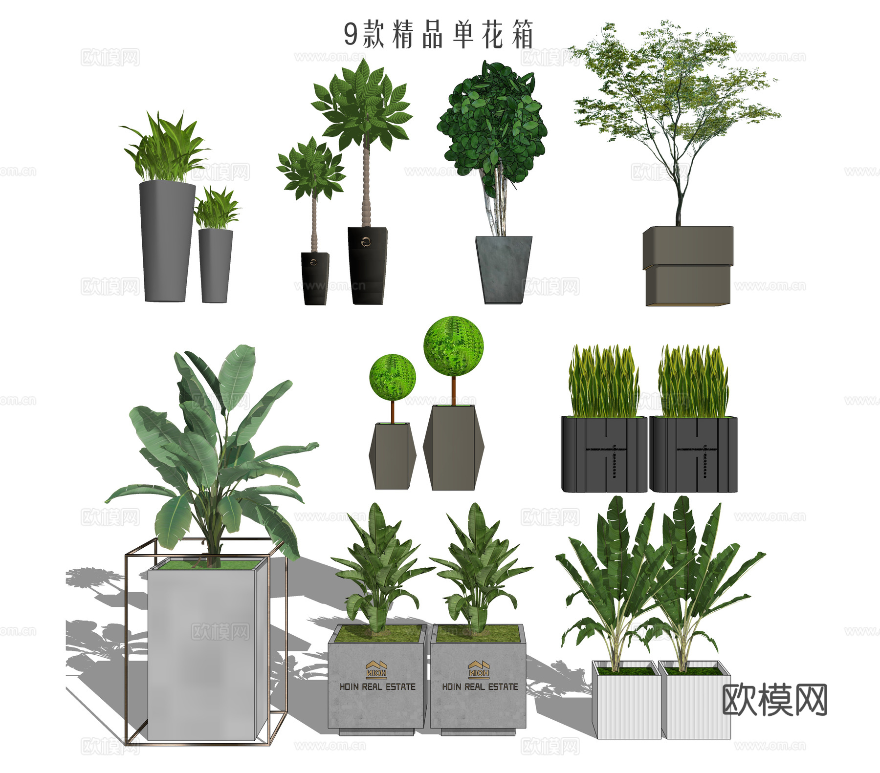 花箱 花草盆栽 观叶大叶植物 植物组合  移动花箱花坛su模型