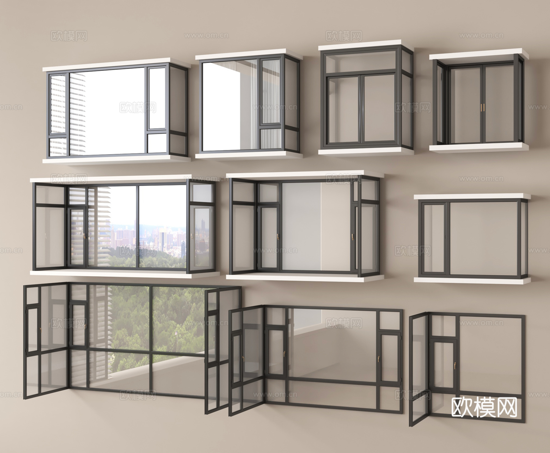 阳台窗 落地窗 平开窗 窗户3d模型