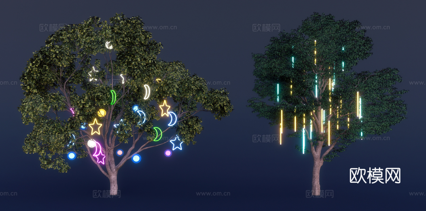 现代挂树灯 照树灯 热带星星灯 夜景树 发光树 氛围灯su模型