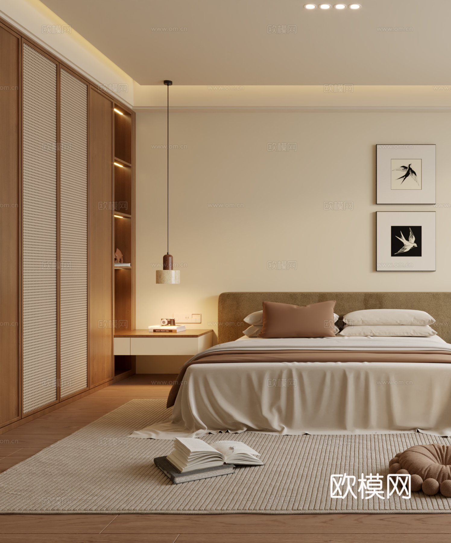 侘寂风卧室3d模型下载（渲染图2）