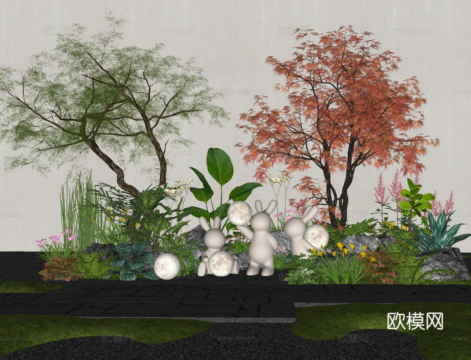 植物花草花镜组团 庭院景观小品 造型树 植物组合 绿植堆su模型