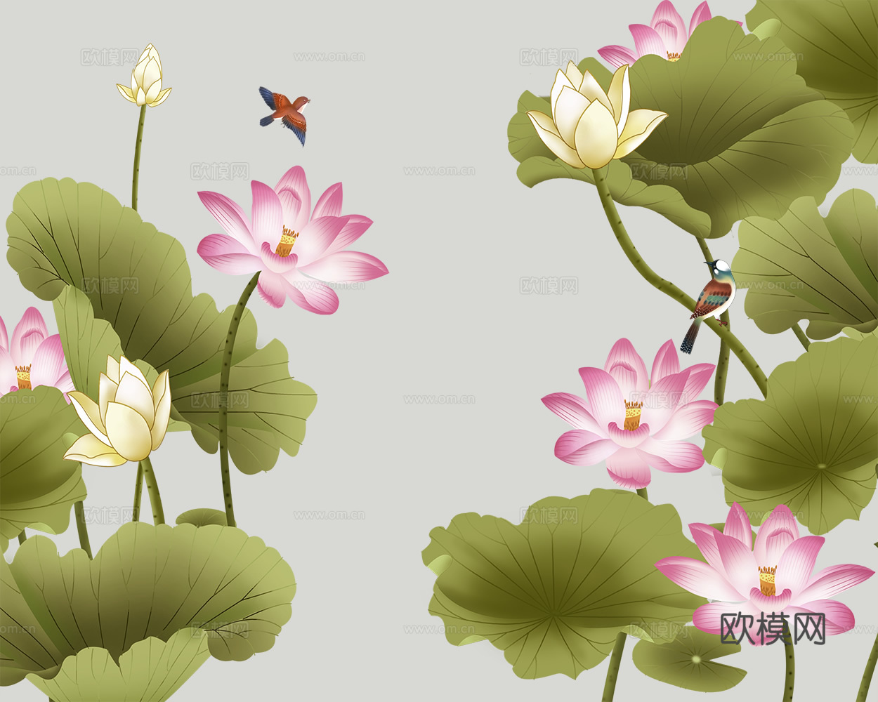 中式荷花壁布壁纸