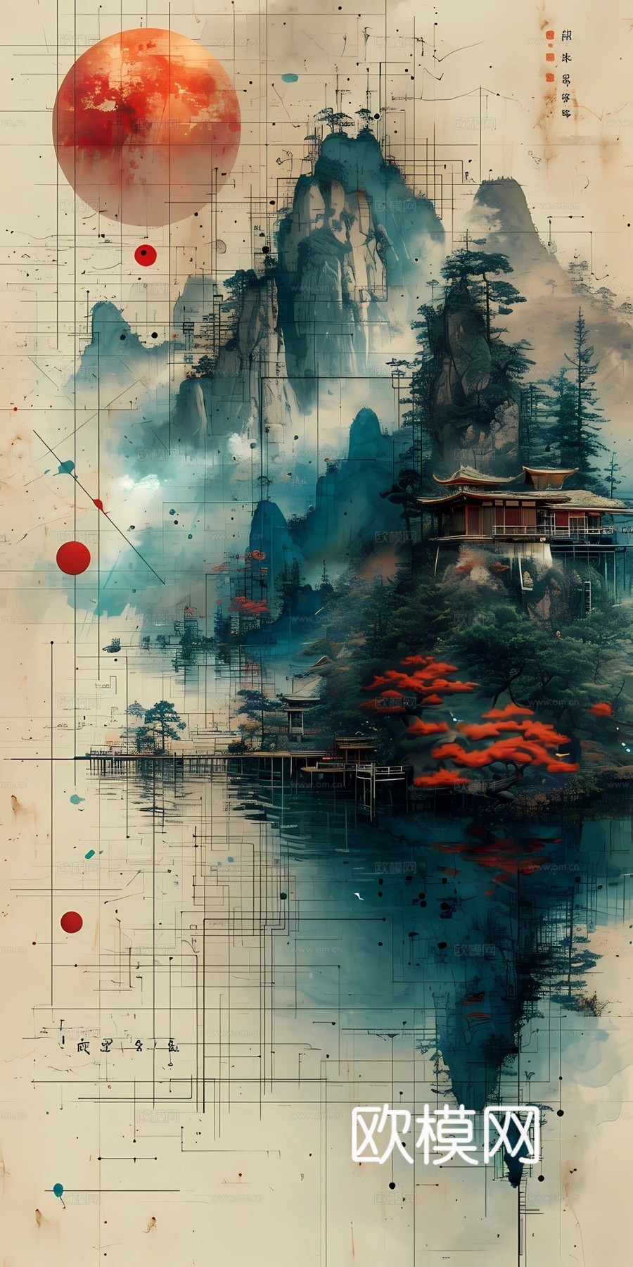 意境 云雾山水画  新中式