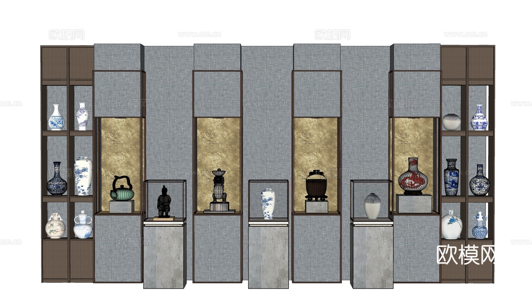 现代瓷器展架 瓷器展柜 青花瓷 展台su模型
