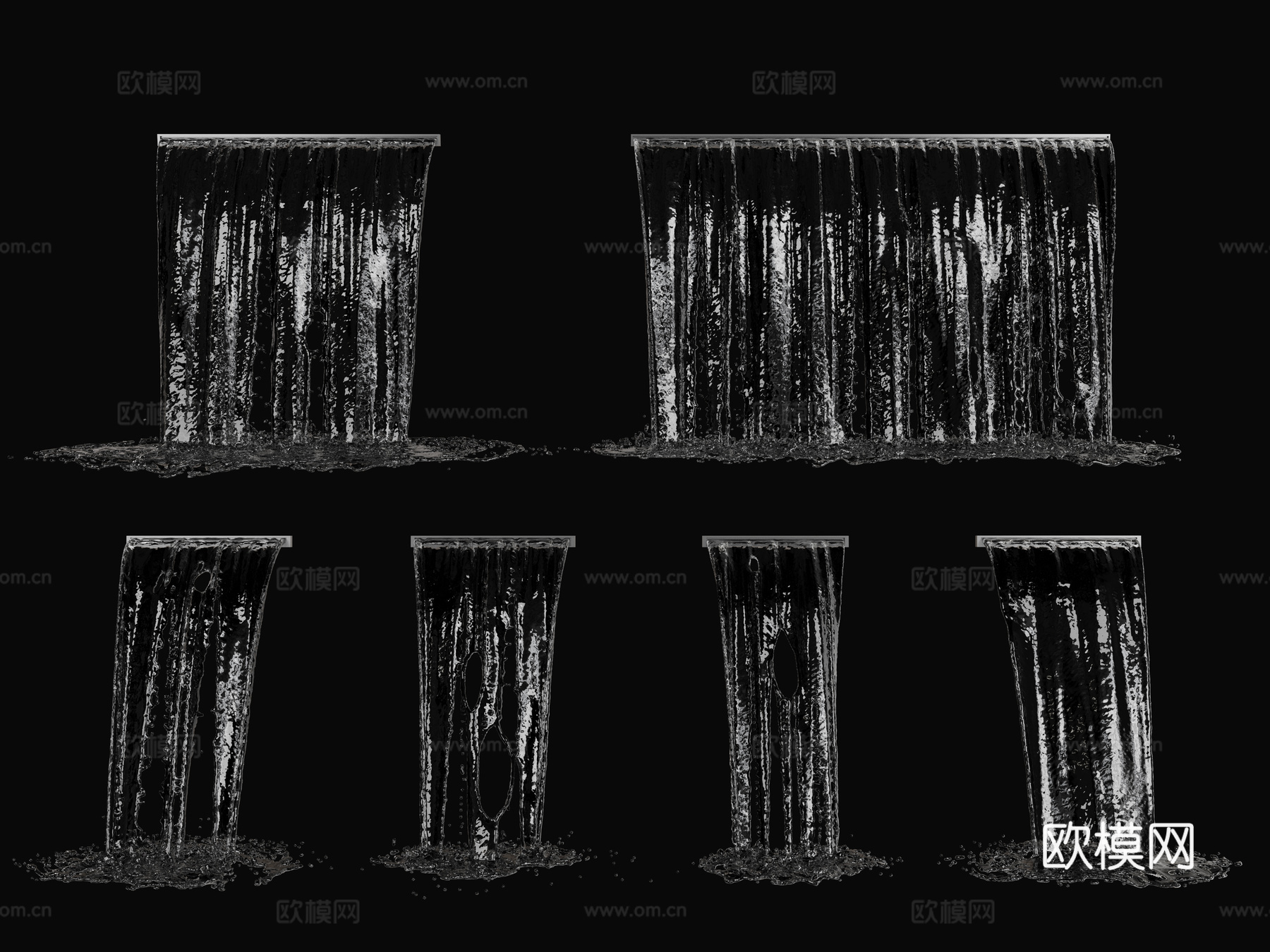 现代喷泉 流水 水幕 瀑布3d模型