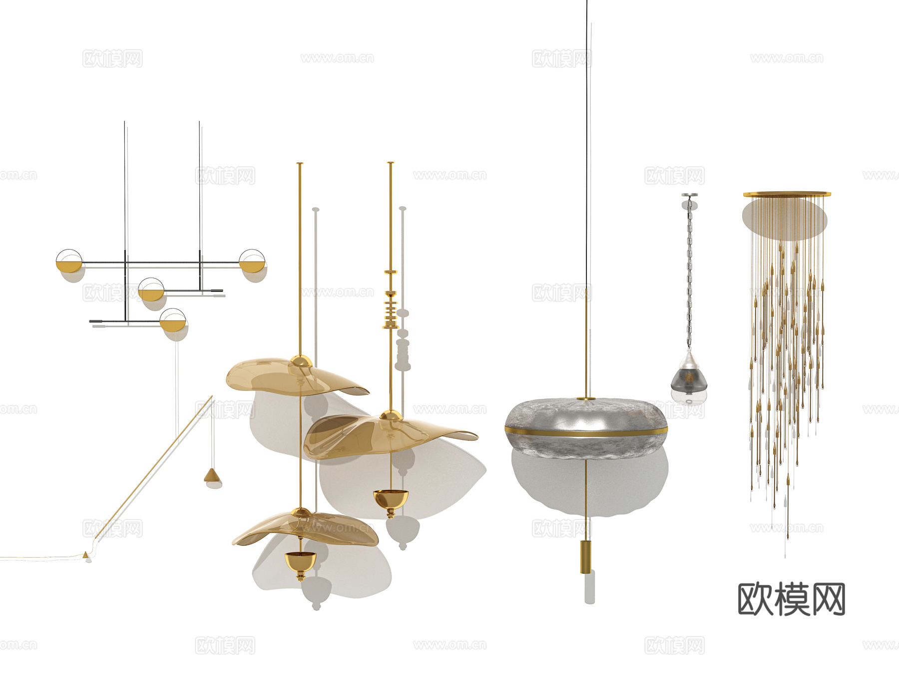 现代侘寂风 大堂 酒店 客厅 直线 金属 圆筒 异形吊灯su模型