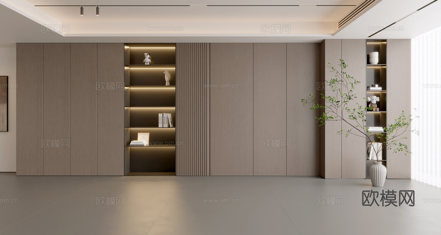 现代意式沙发背景墙 现代摆件 阳台柜 客厅柜 木饰面背景墙3d模型