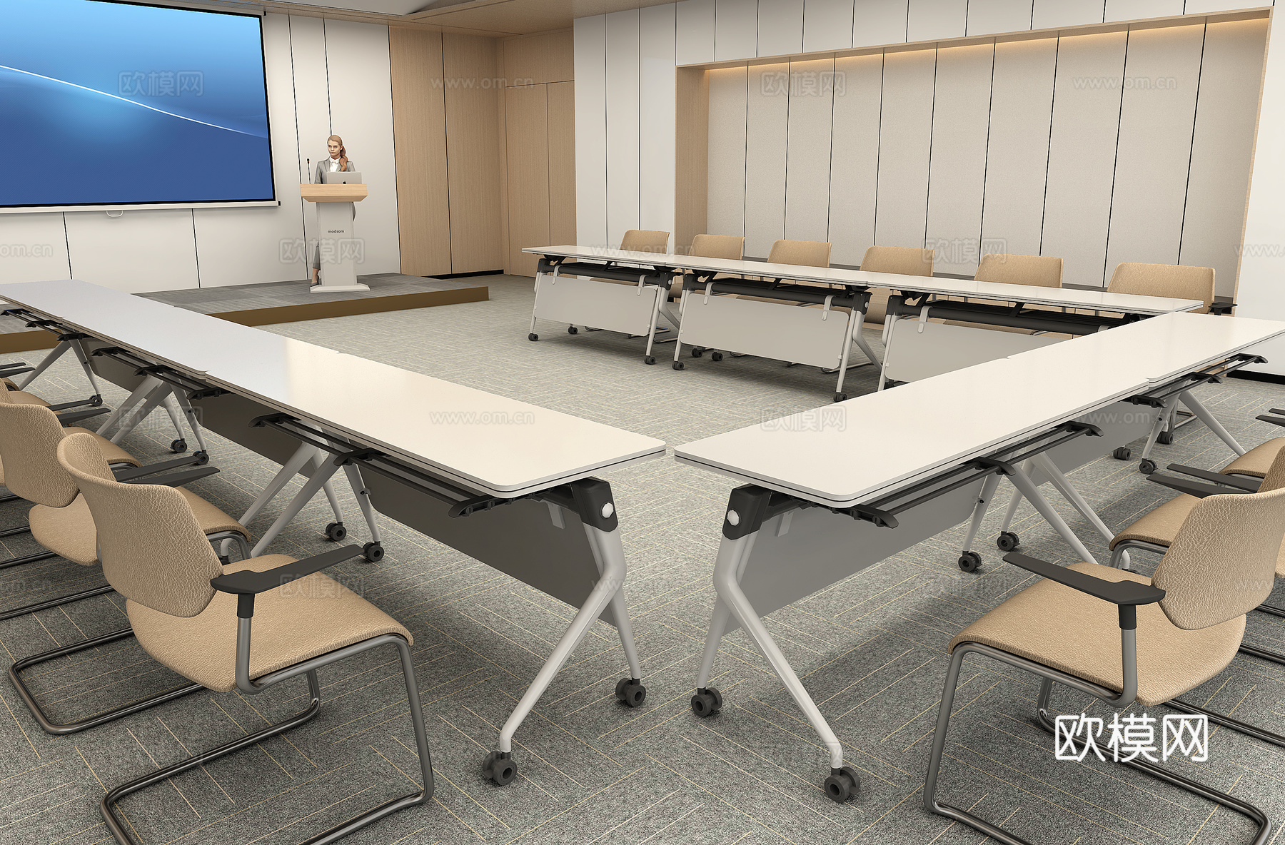 培训室会议室培训桌椅3d模型
