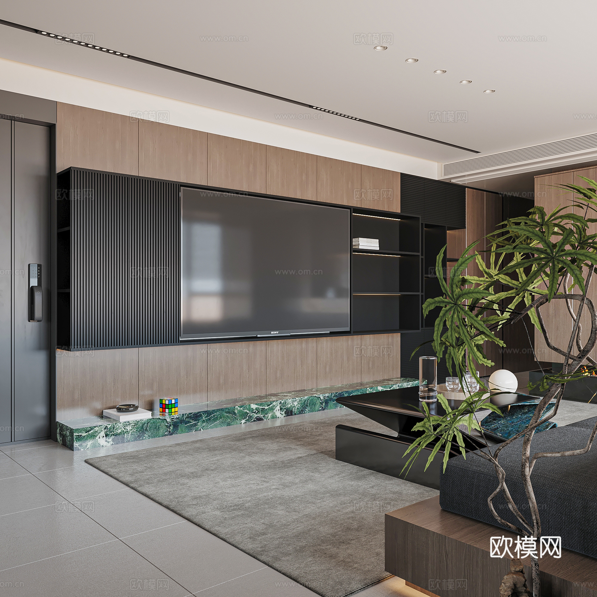 现代意式家居客厅 意式轻奢客餐厅 开放式厨房 竖厅 西厨3d模型