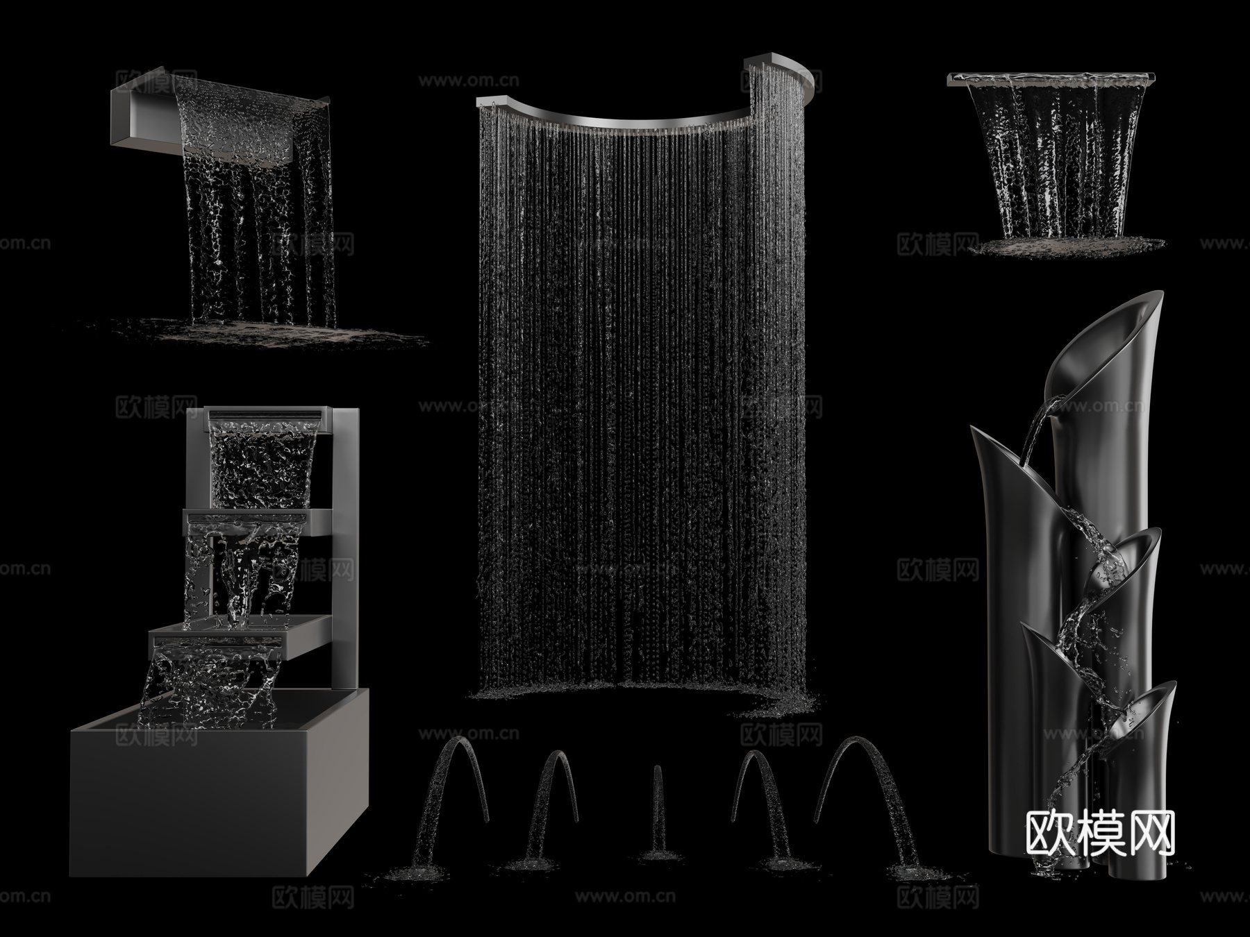 现代喷泉 流水 水幕 瀑布3d模型