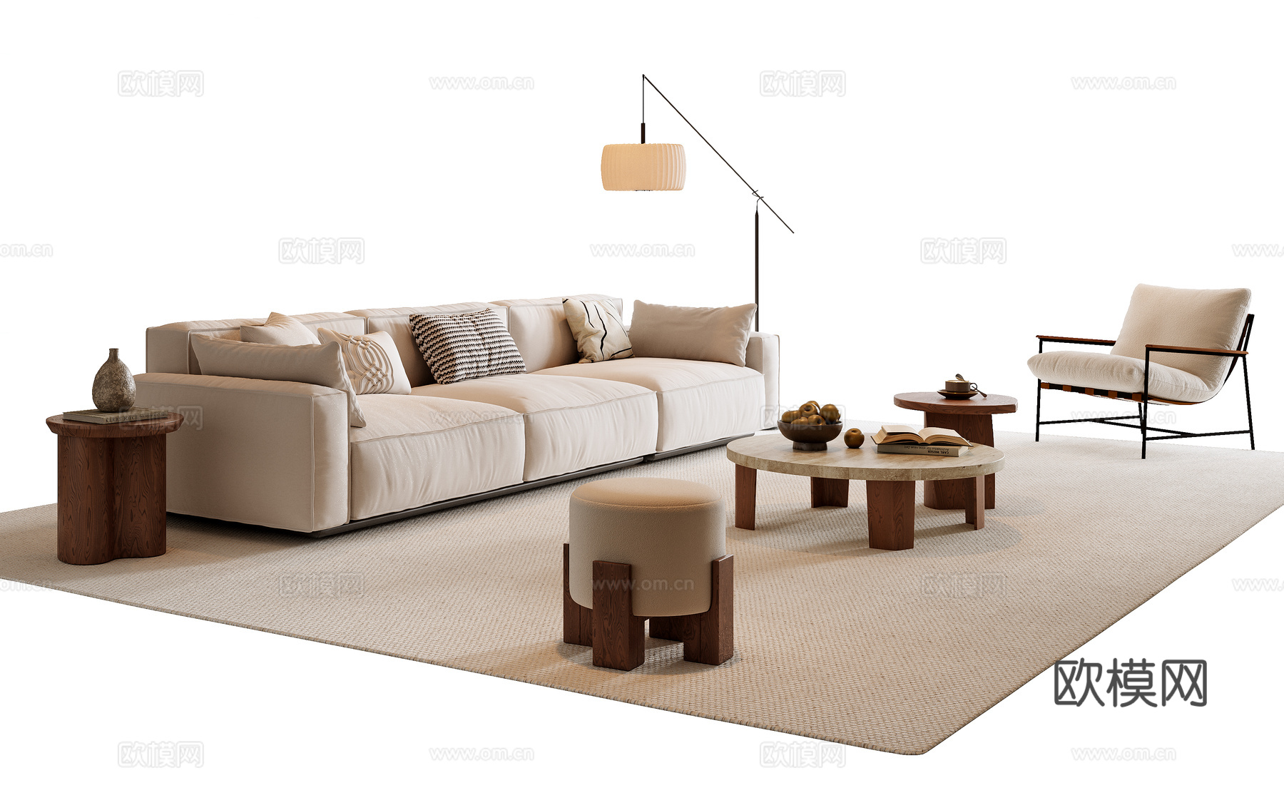 中古风沙发茶几组合3d模型下载