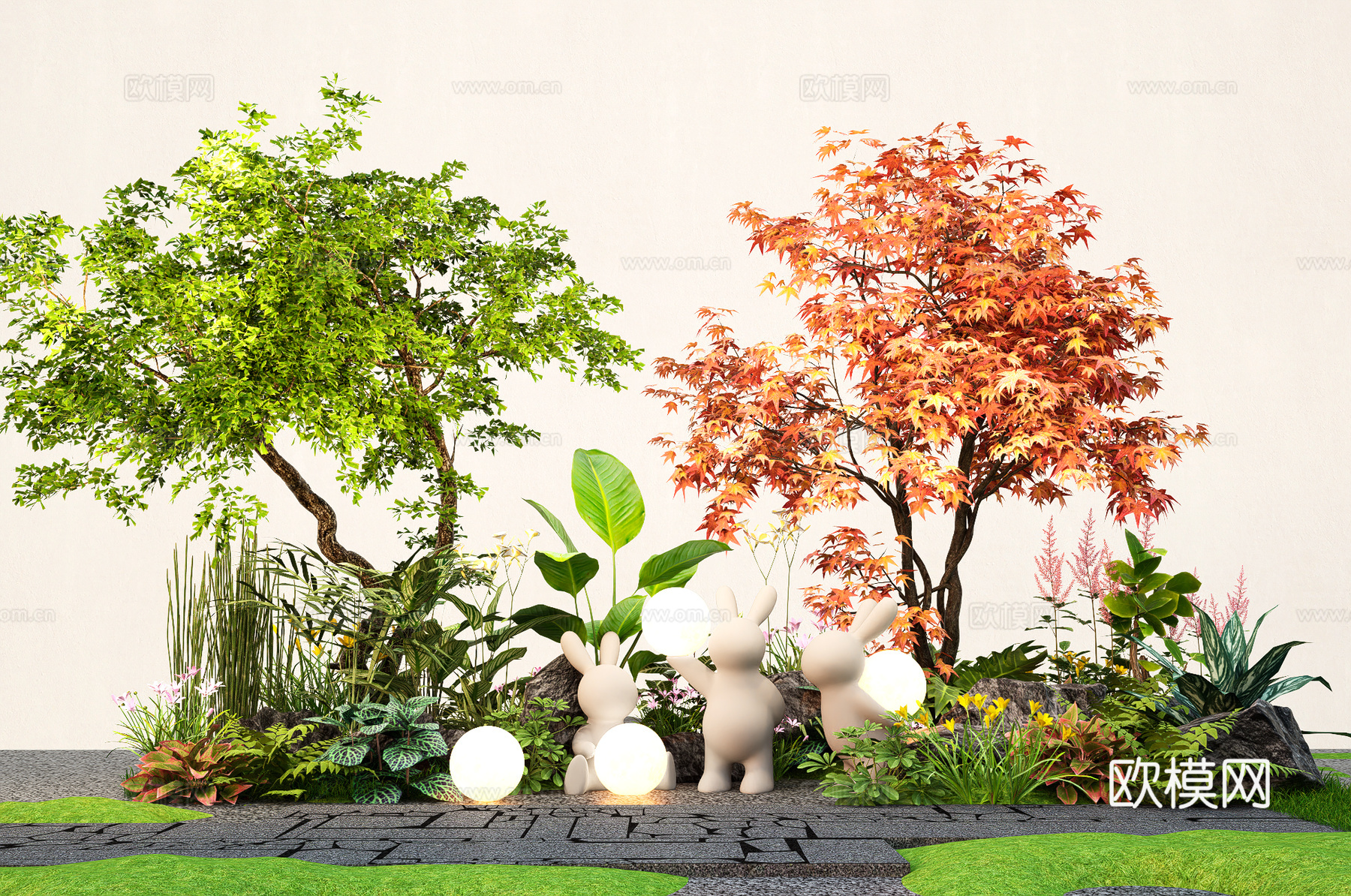 植物花草花镜组团 庭院景观小品 造型树 植物组合 绿植堆su模型