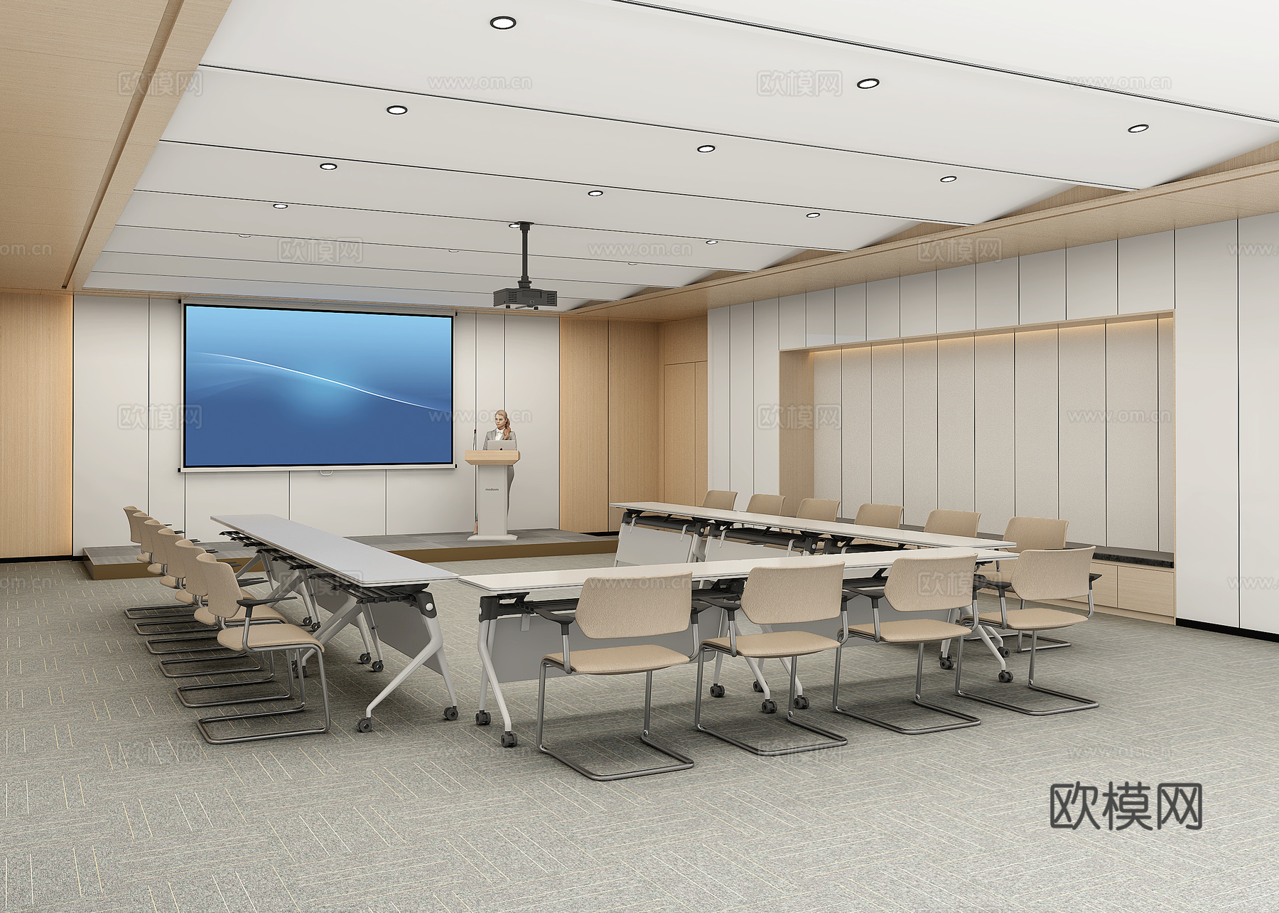 培训室会议室培训桌椅3d模型