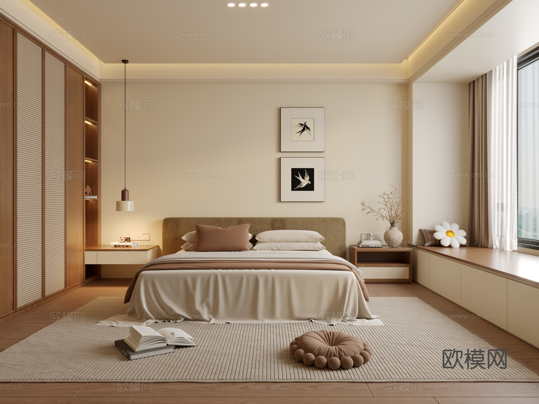 侘寂风卧室3d模型下载（渲染图1）