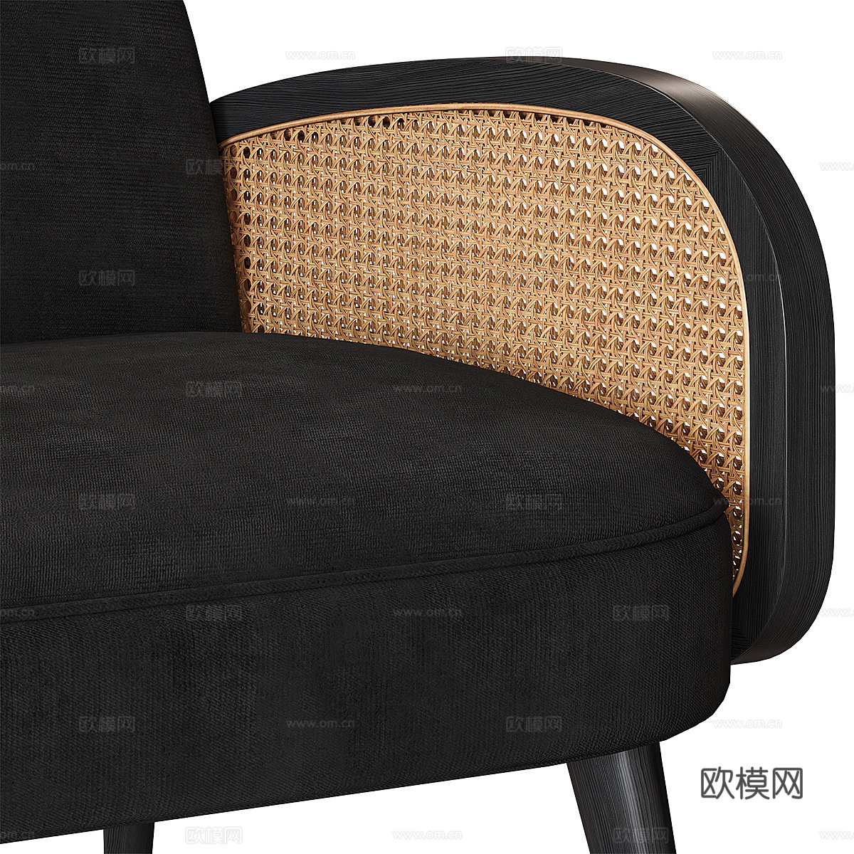 新中式原木 BUISSEAU 丝绒柳编藤制沙发3d模型