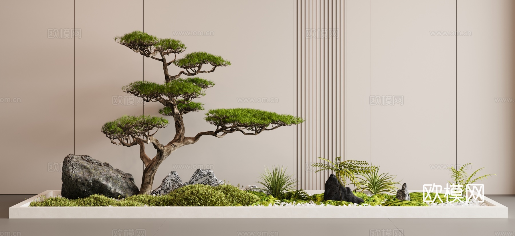 新中式景观造景 植物堆su模型