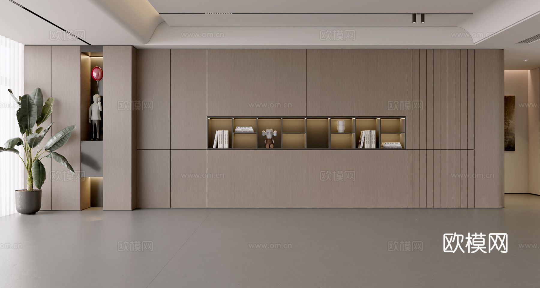 现代意式沙发背景墙 现代摆件 阳台柜 客厅柜 木饰面背景墙3d模型