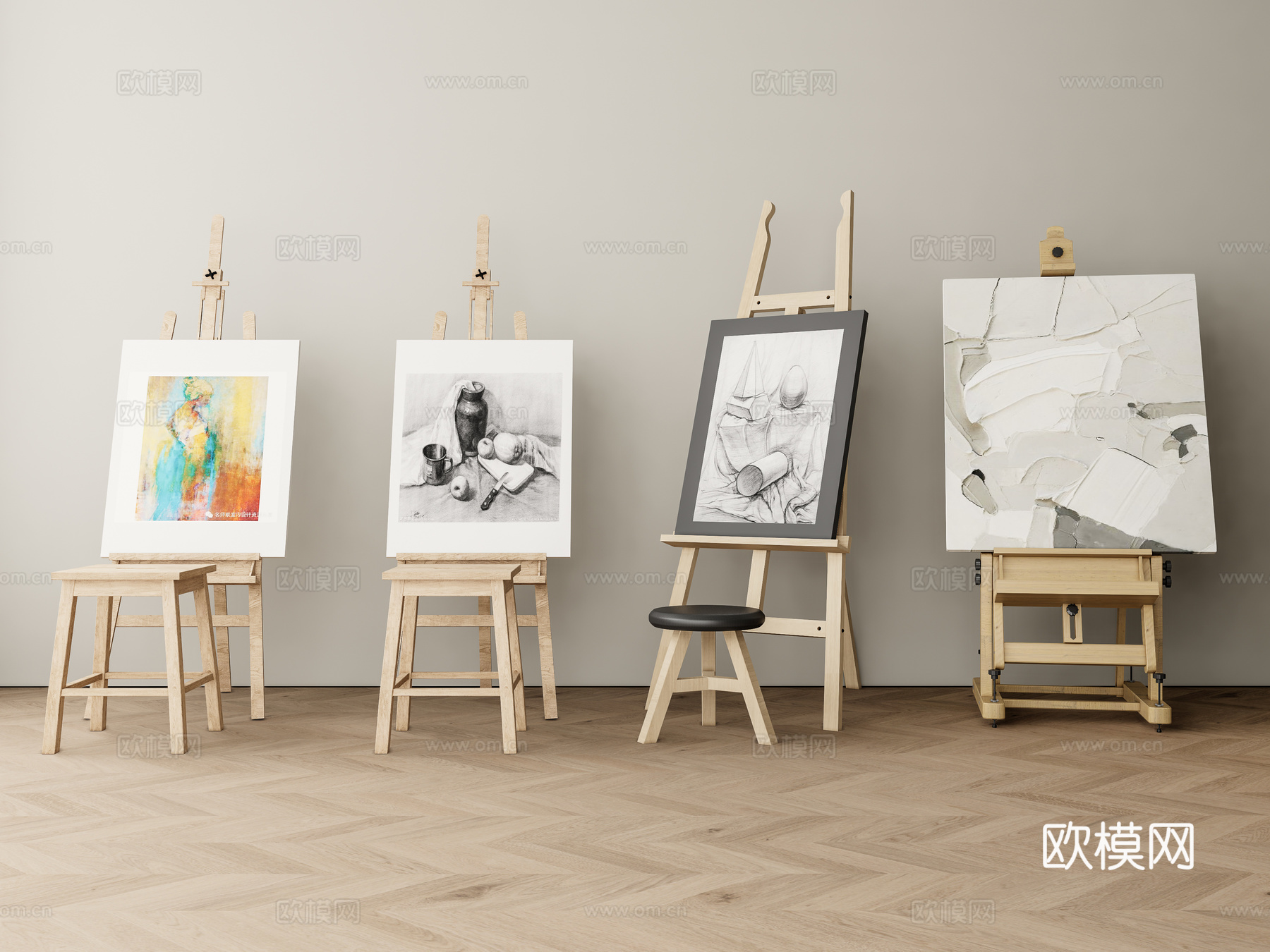 现代画架 美术画具3d模型