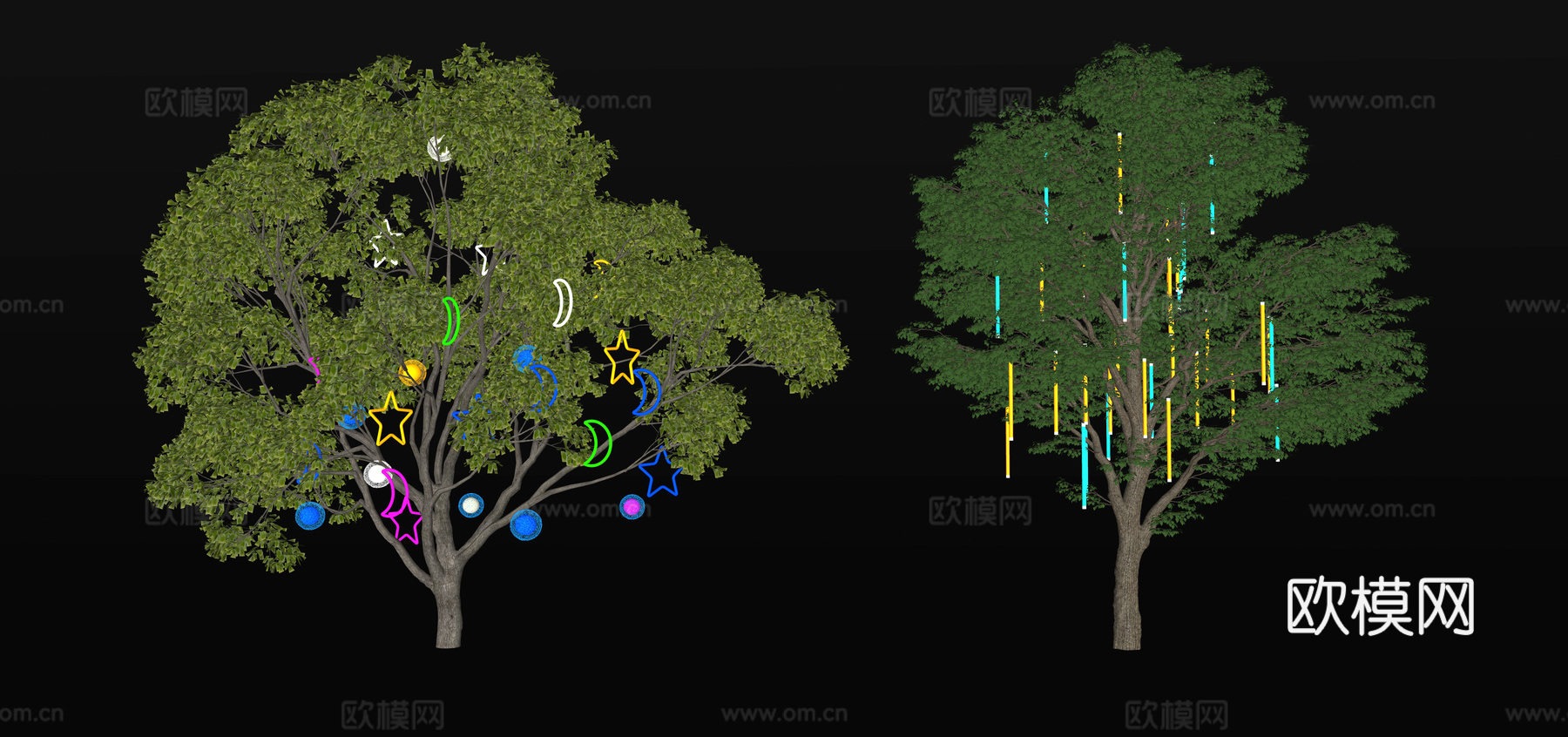 现代挂树灯 照树灯 热带星星灯 夜景树 发光树 氛围灯su模型