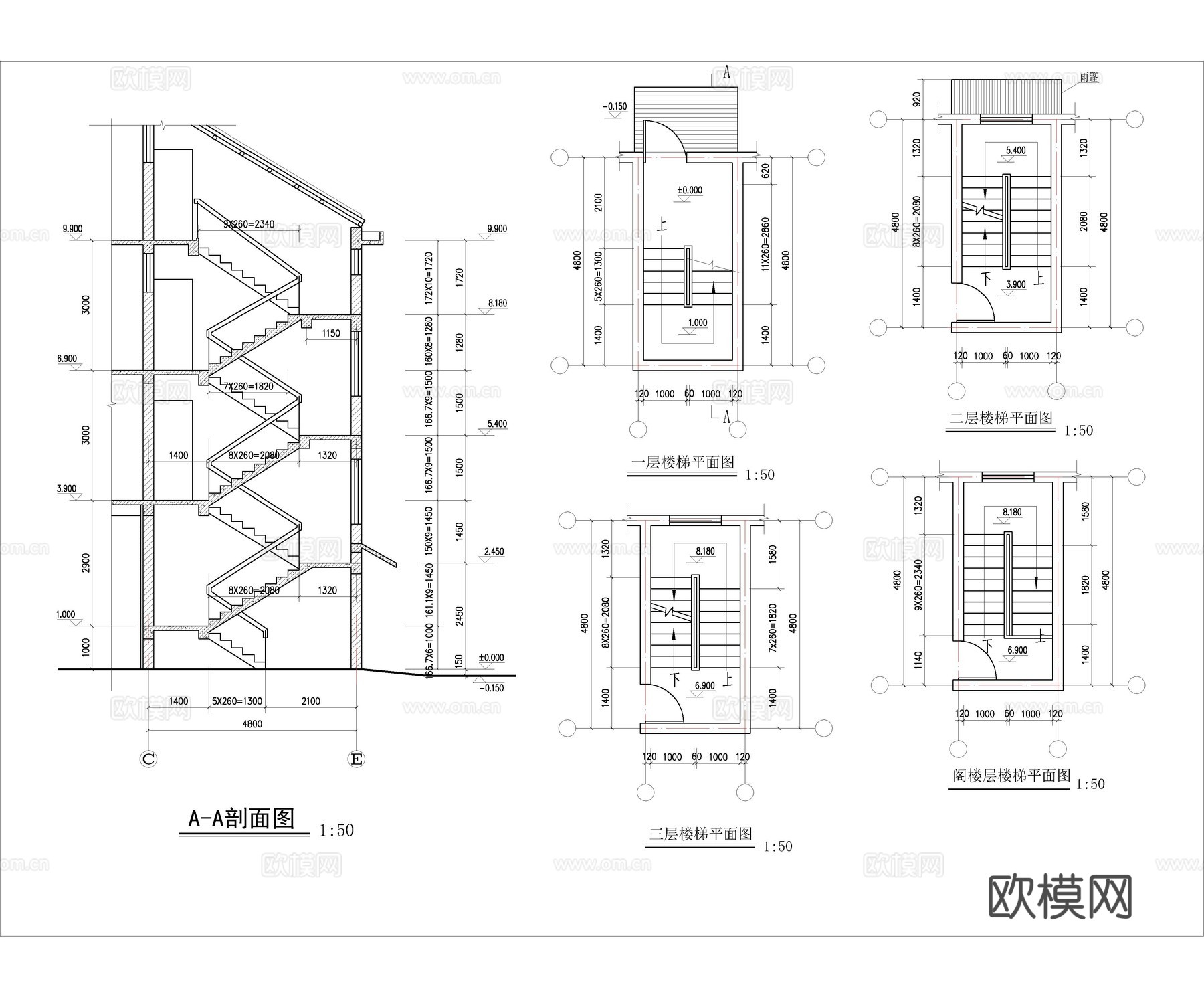 徽派马头墙住宅楼施工图cad施工图