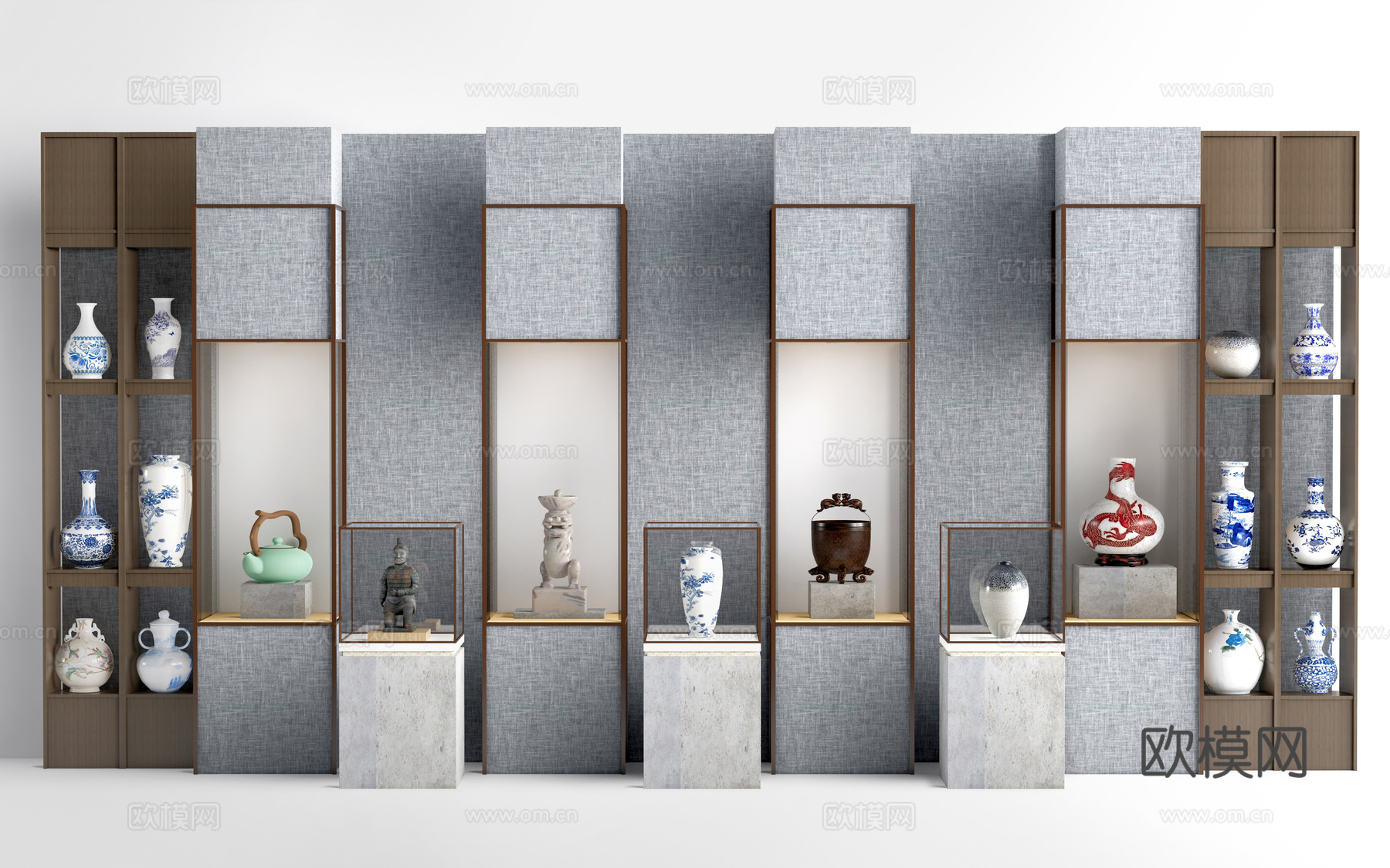 现代瓷器展架 瓷器展柜 青花瓷 展台su模型