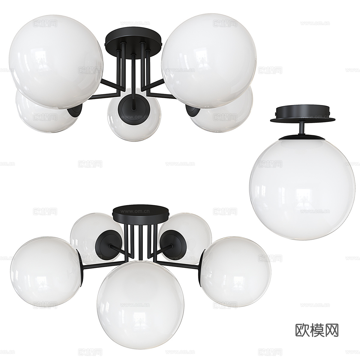 现代意式极简吧球形玻璃吸顶灯3d模型