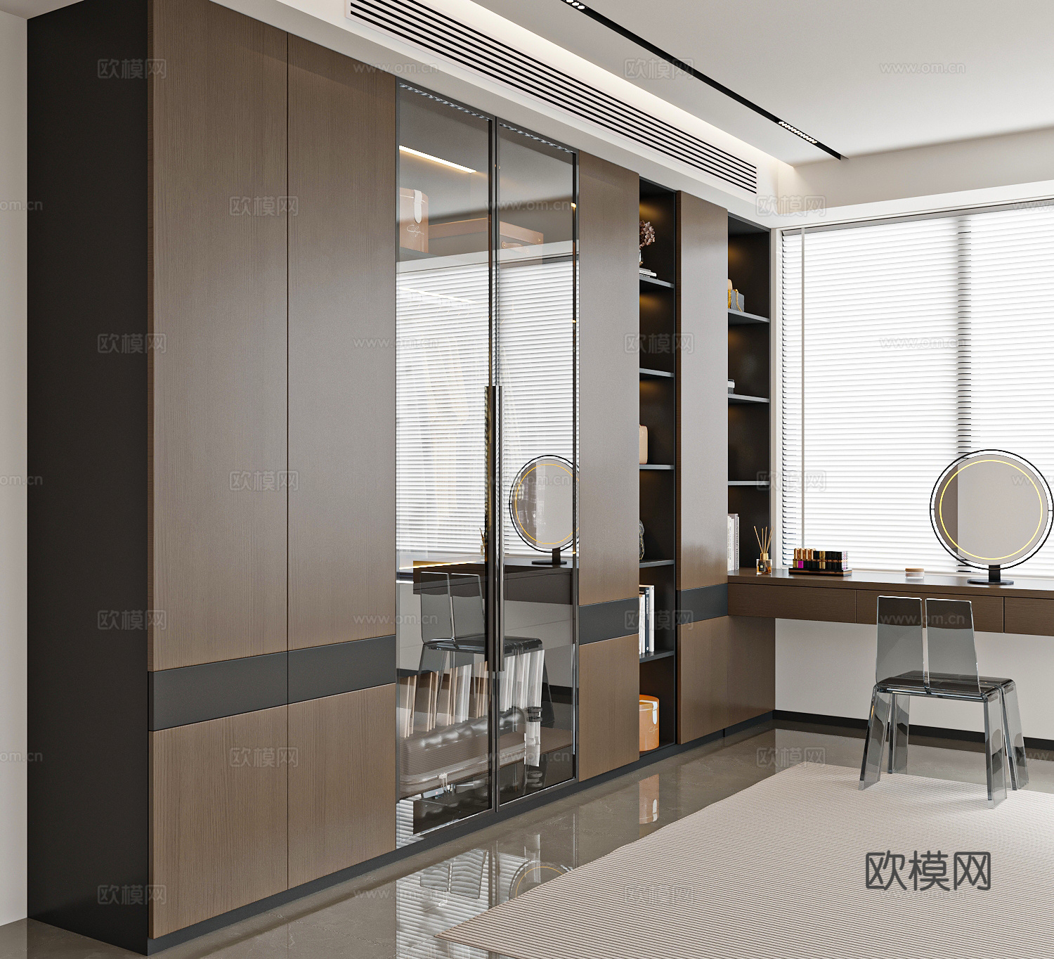 现代意式衣柜 梳妆台衣柜一体3d模型
