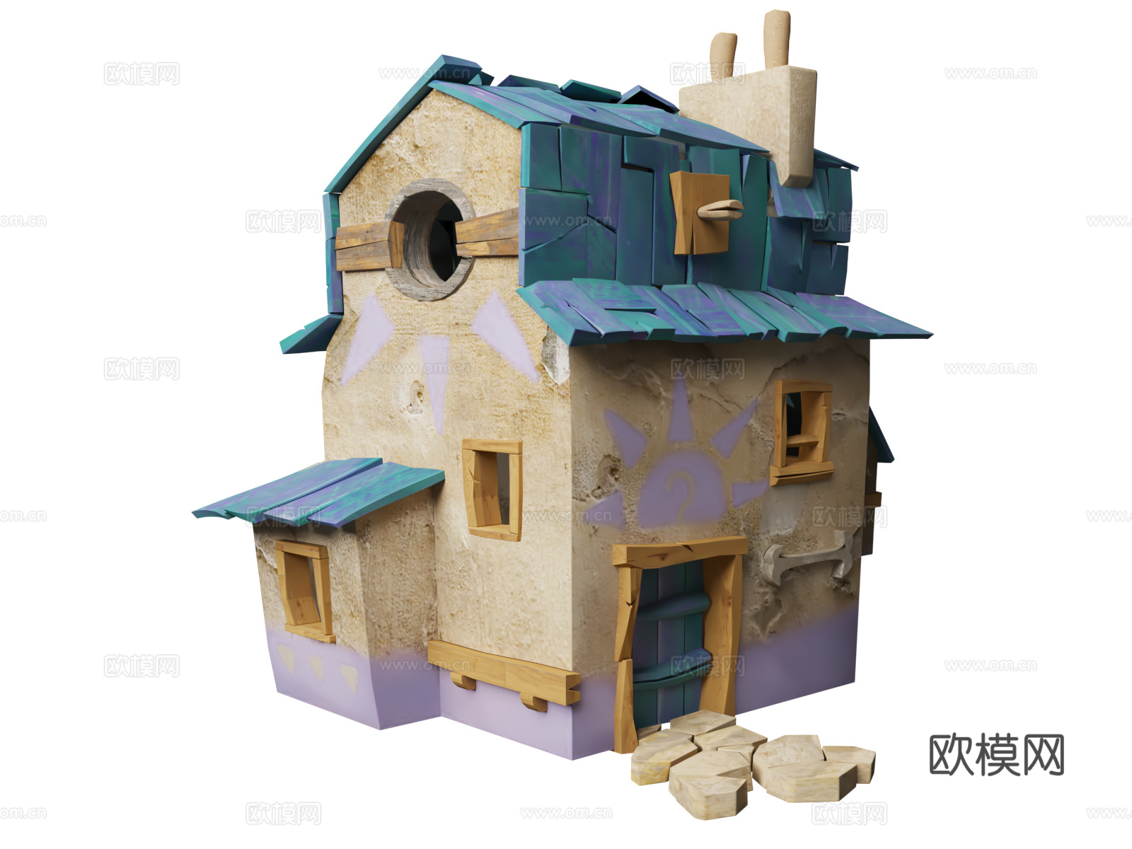 卡通房子 风格化建筑  风格化场景 q版建筑3d模型