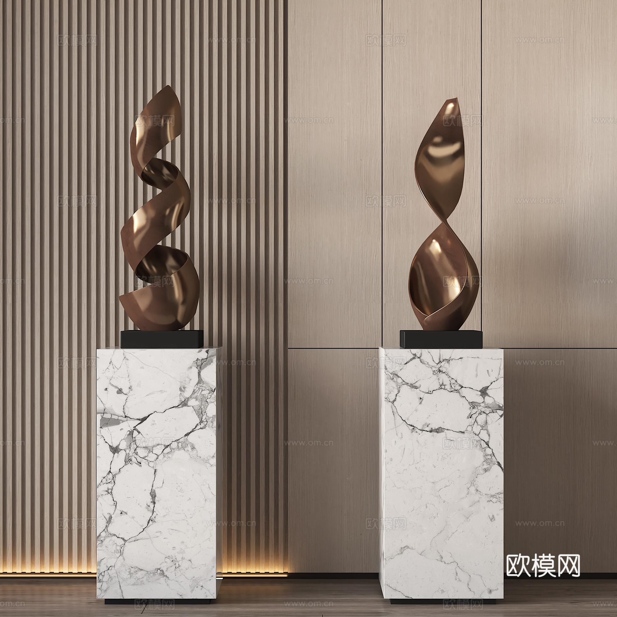 现代抽象金属雕塑摆件su模型