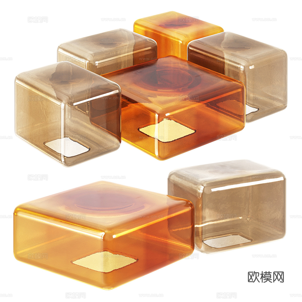 现代意式 Lokum 玻璃茶几3d模型