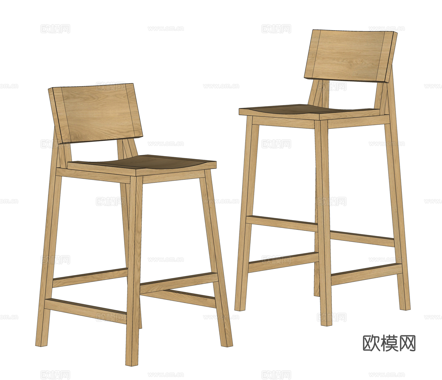 北欧原木吧椅 现代吧椅 木吧椅su模型