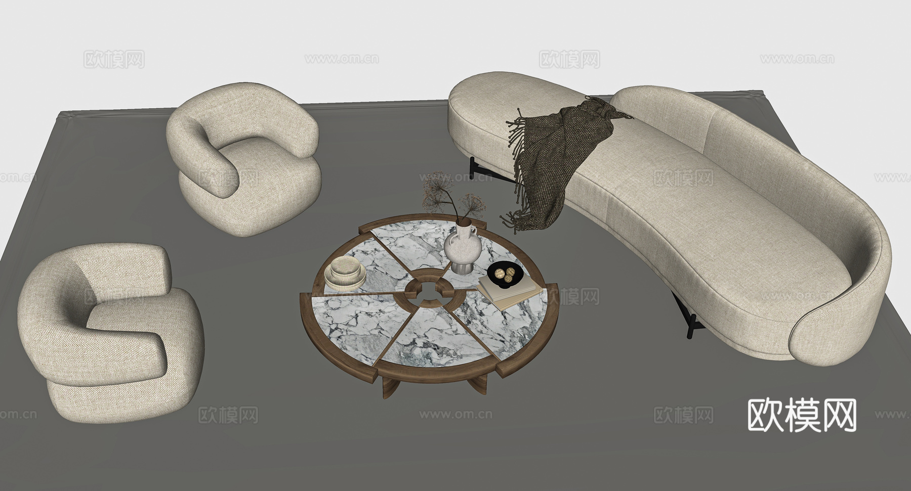 沙发休闲沙发茶几su模型