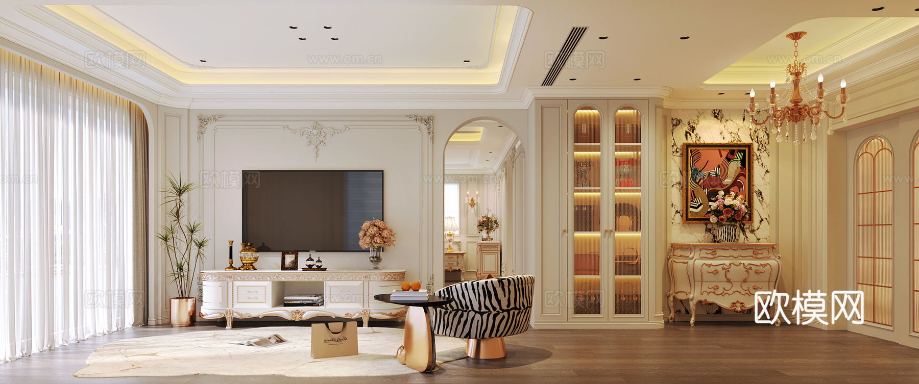 法式起居室3d模型下载（渲染图1）