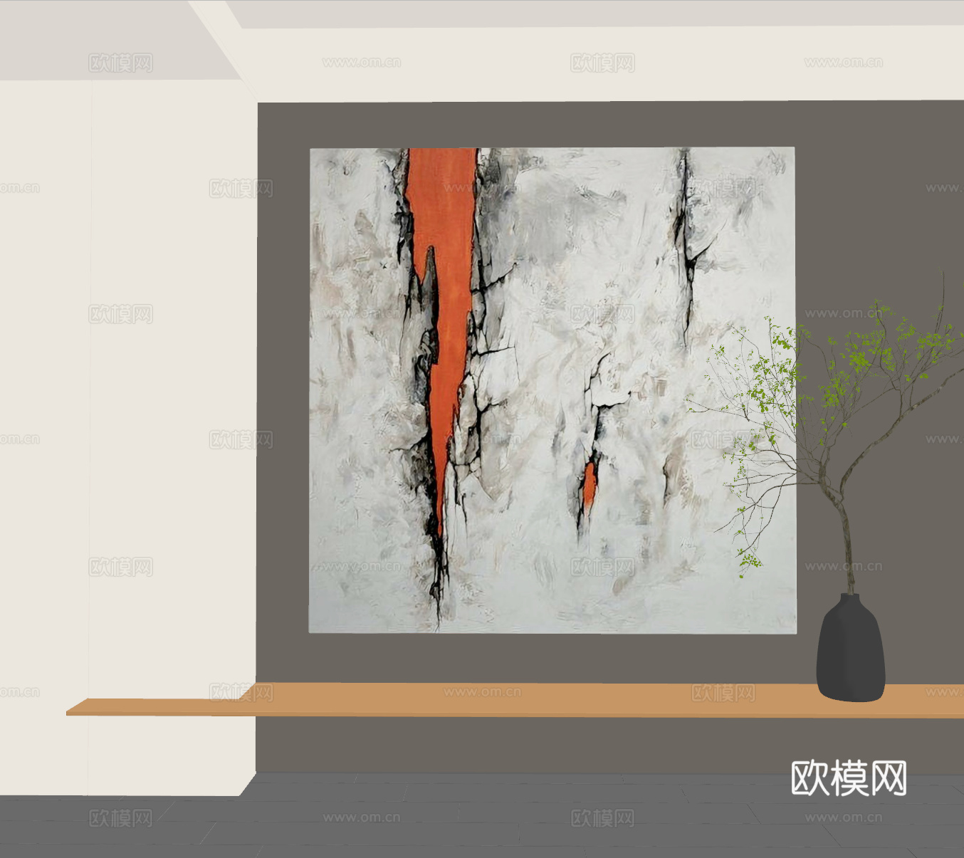 现代抽象挂画  现代侘寂装饰画 现代意式挂画su模型