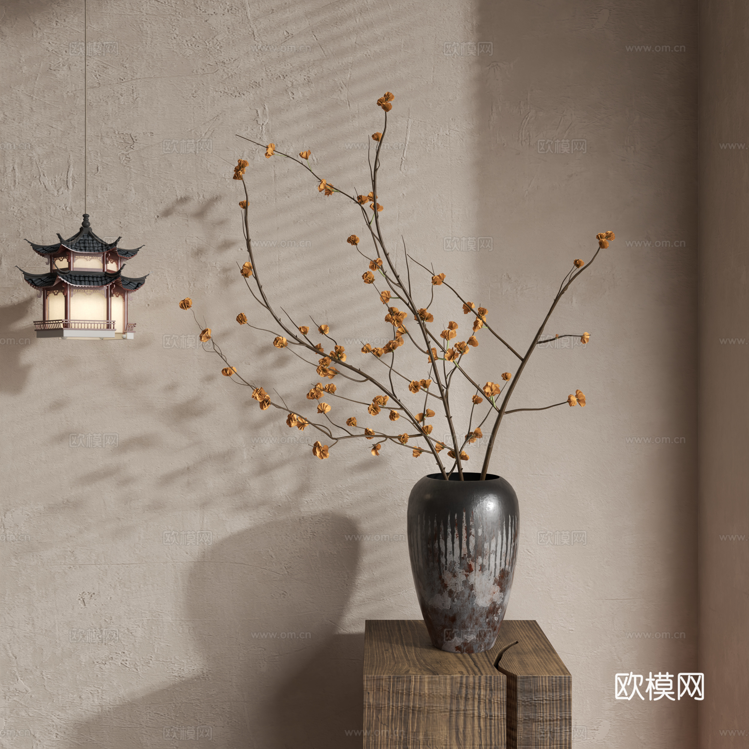 侘寂花艺 中古花艺 新中式花艺 现代花艺 花瓶su模型