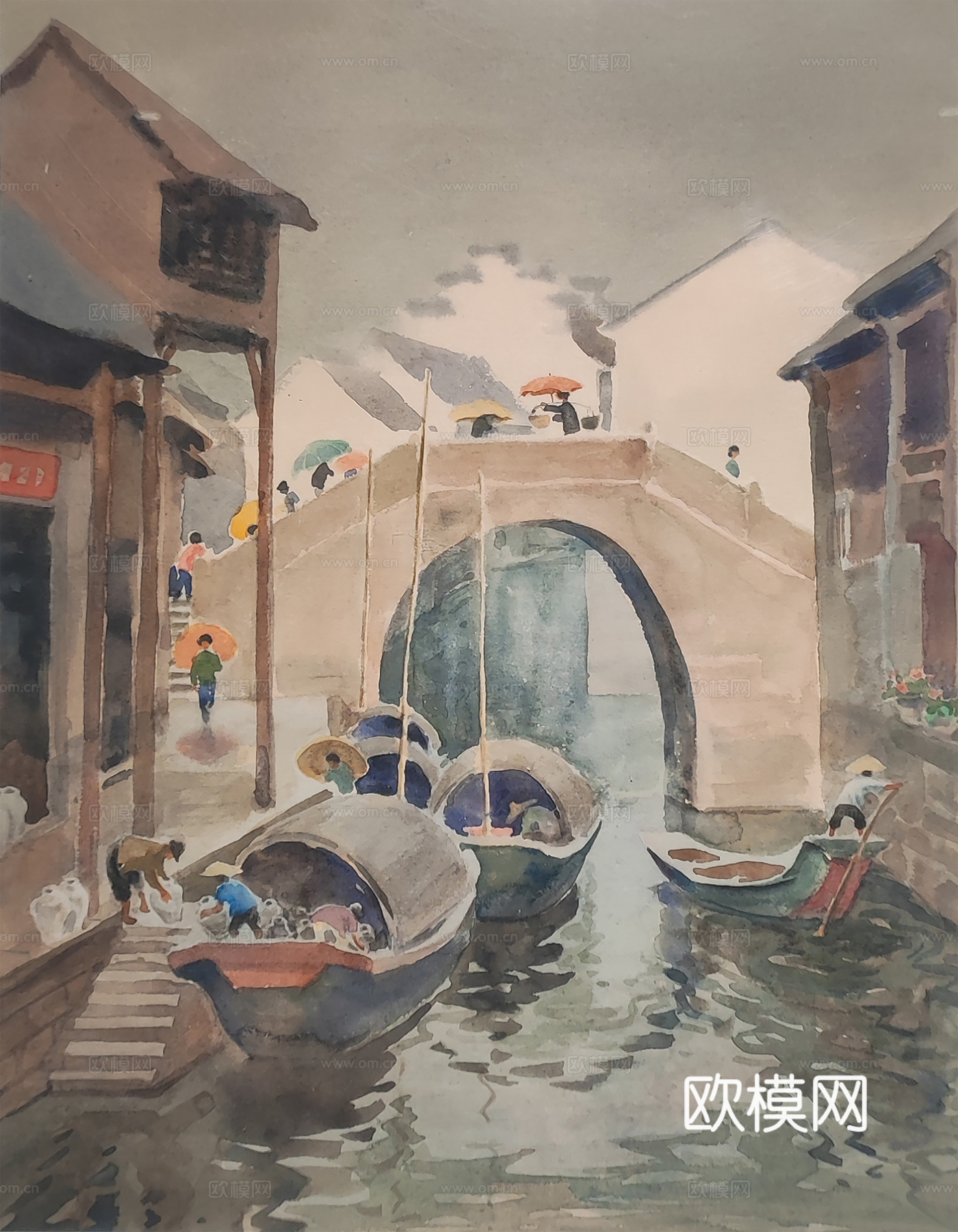 水彩江南水乡