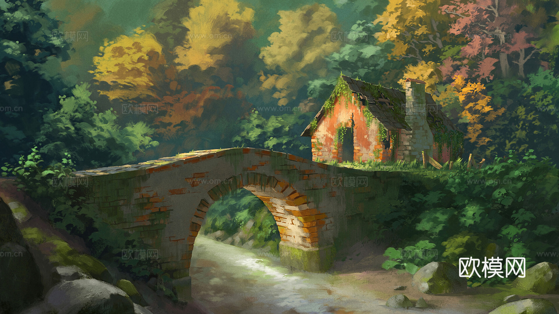 小房屋油画