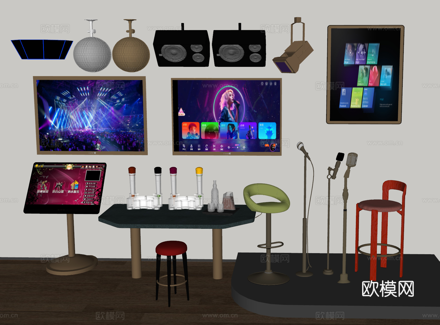点歌机 点歌台 KTV点歌屏 音响 麦克风 显示屏 自助机su模型下载（渲染图2）